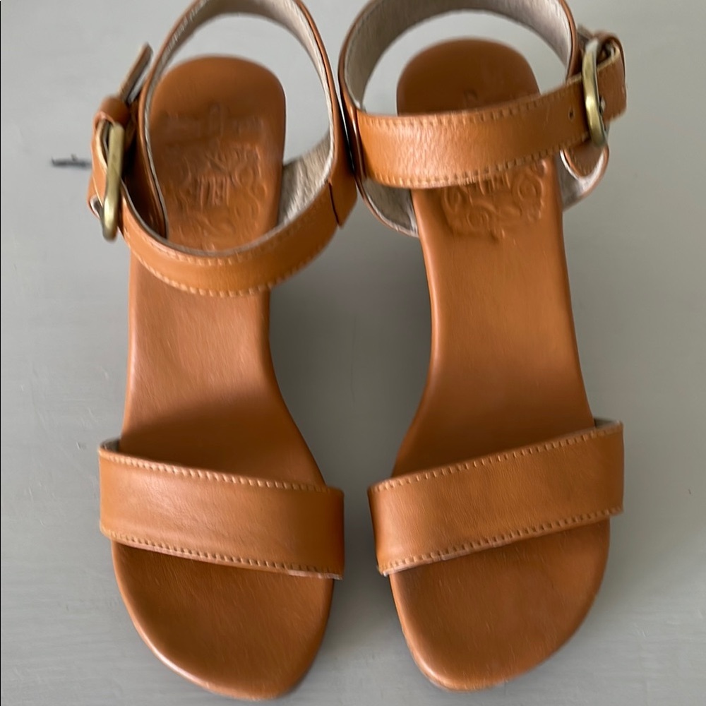 ELF Women’s Tan Leather Wedge Sandals
